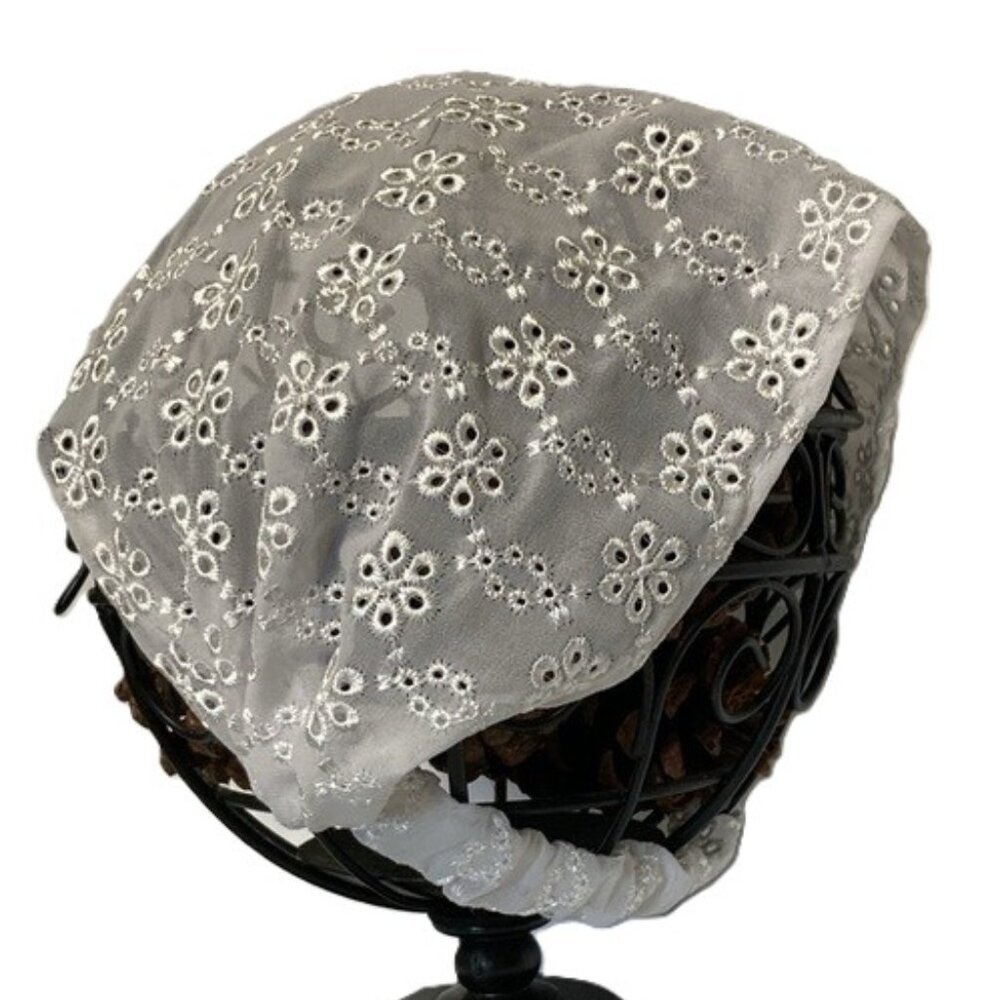 Headband Bandana White Eyelet Design Elastic Band One Size Fits Most